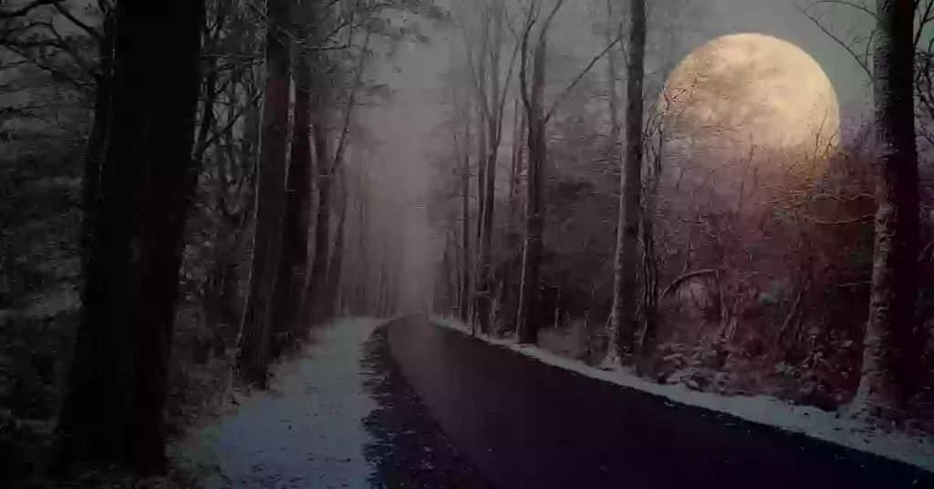 Winter Night in an empty road